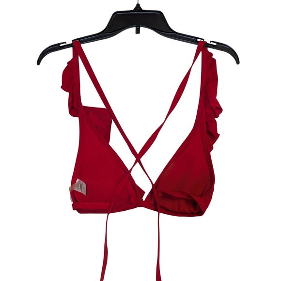 Ruffled Red Bikini Top With Cross-Back Straps Shade & Shore S - Picture 4 of 6